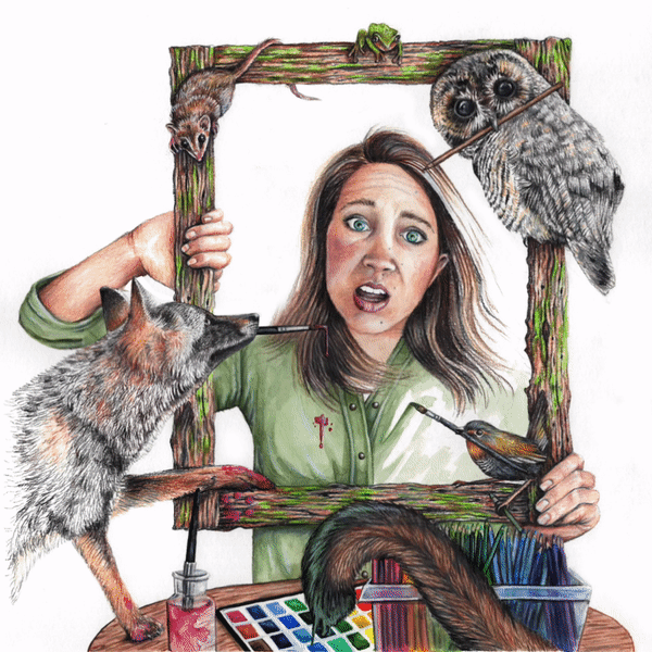 Self portrait of Danielle Koehler with animals